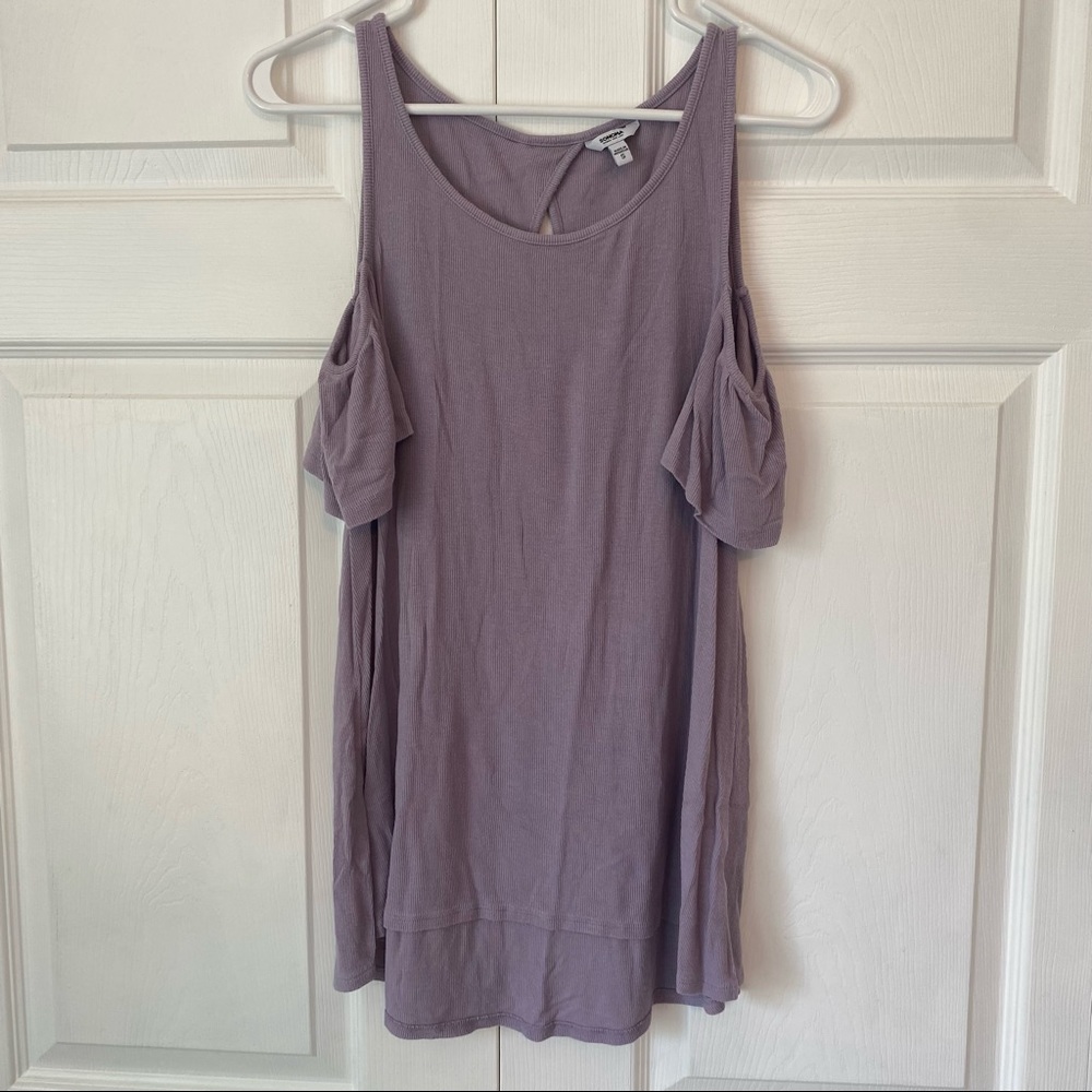 light purple cold-shoulder top